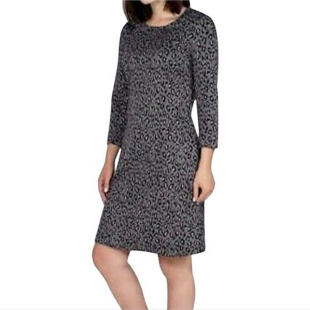Talbots Womens Sheath Dress Leopard Print 3/4 Sleeve Scoop Neck Sheath Size 2